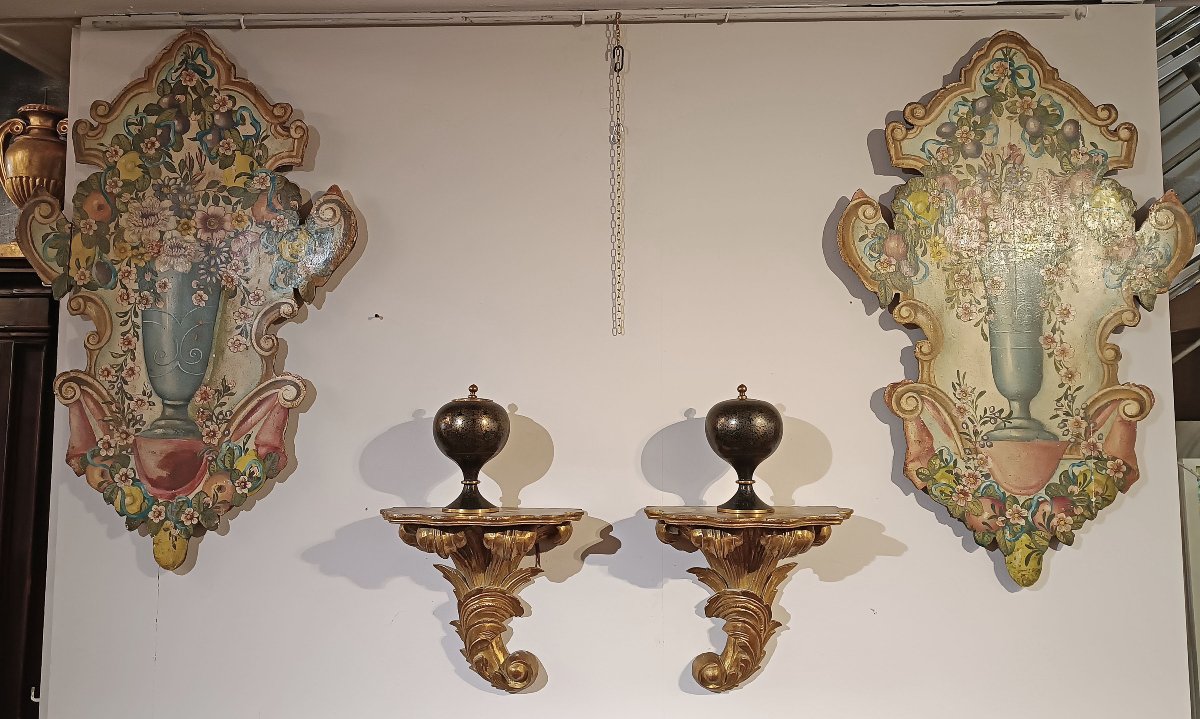Mid-19th Century Pair Of Gilded Wooden Shelves-photo-6