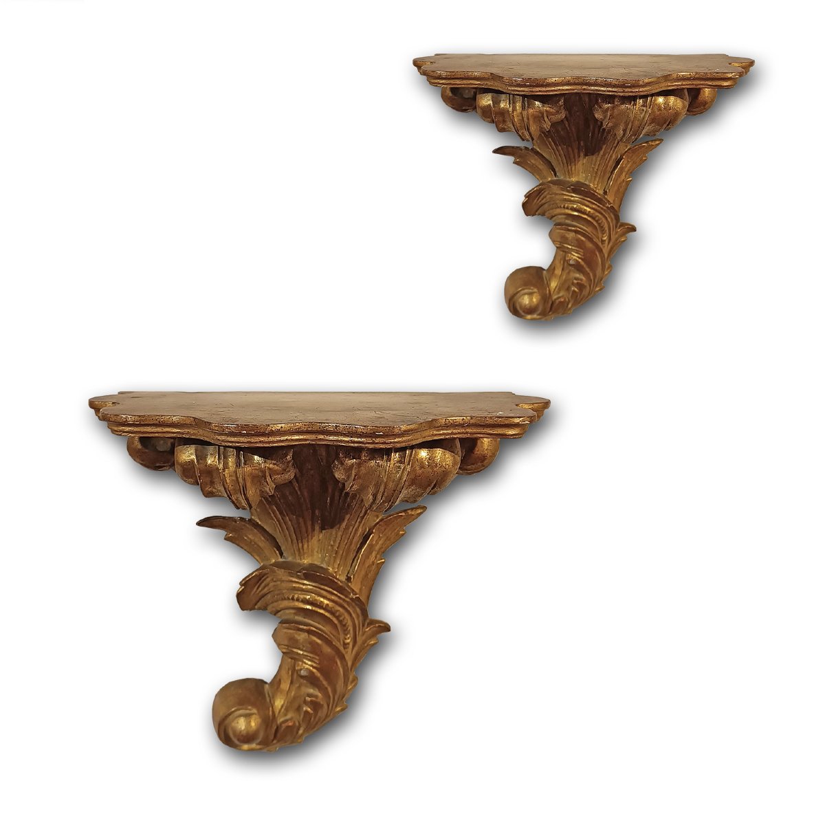 Mid-19th Century Pair Of Gilded Wooden Shelves