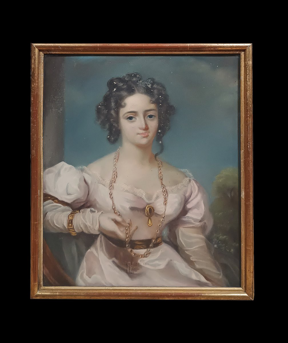 PORTRAIT AU PASTEL D'UNE JEUNE FILLE SECONDE MOITIÉ DU 18ème SIÈCLE-photo-2