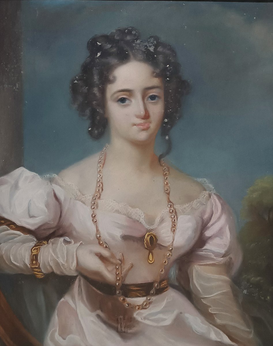 PORTRAIT AU PASTEL D'UNE JEUNE FILLE SECONDE MOITIÉ DU 18ème SIÈCLE-photo-3