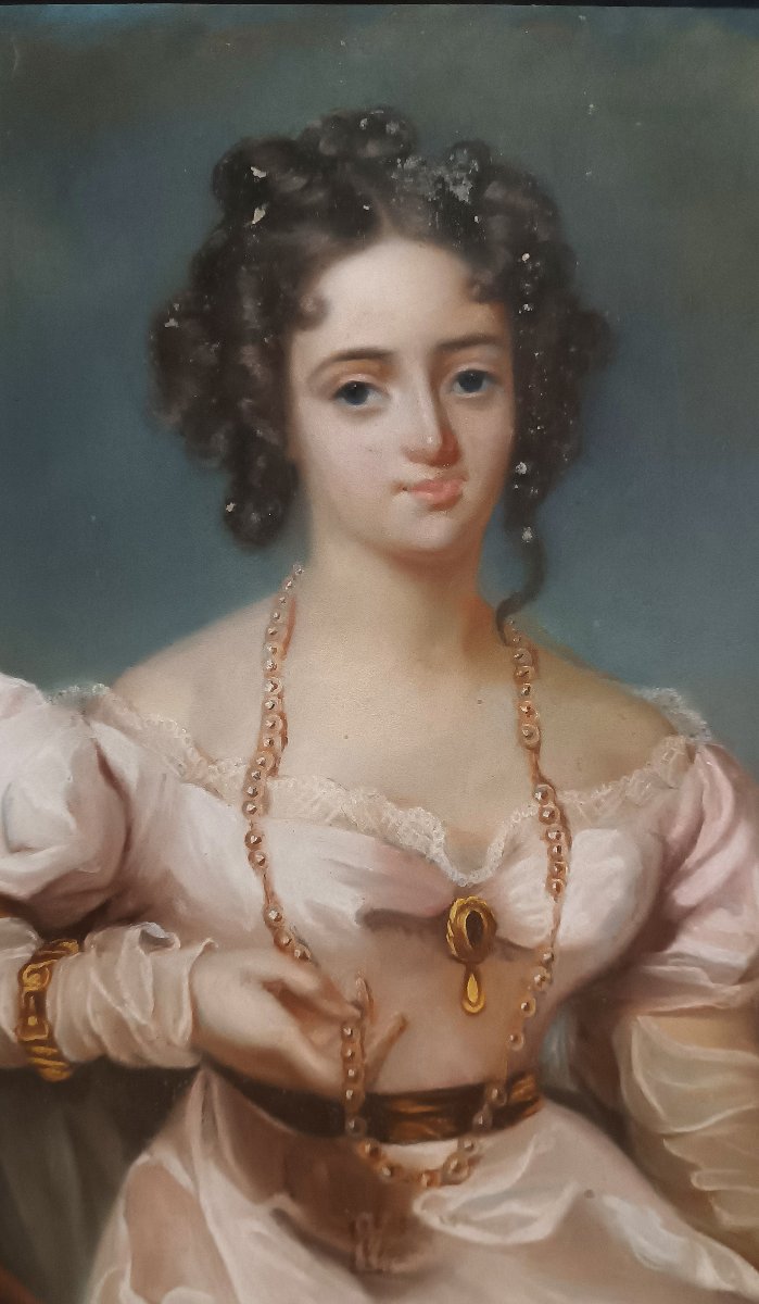 PORTRAIT AU PASTEL D'UNE JEUNE FILLE SECONDE MOITIÉ DU 18ème SIÈCLE-photo-4
