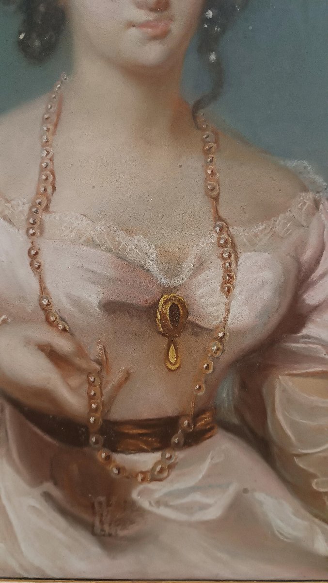 PORTRAIT AU PASTEL D'UNE JEUNE FILLE SECONDE MOITIÉ DU 18ème SIÈCLE-photo-2