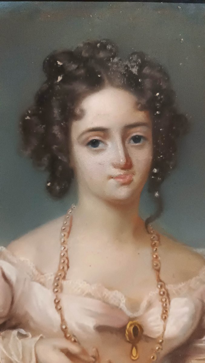 PORTRAIT AU PASTEL D'UNE JEUNE FILLE SECONDE MOITIÉ DU 18ème SIÈCLE-photo-4