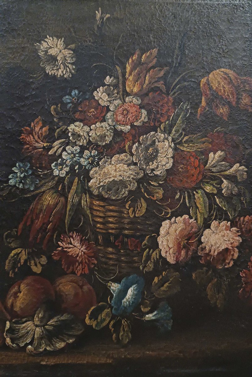 Late 17th Century Pair Of Paintings With Flowers And Fruit-photo-3