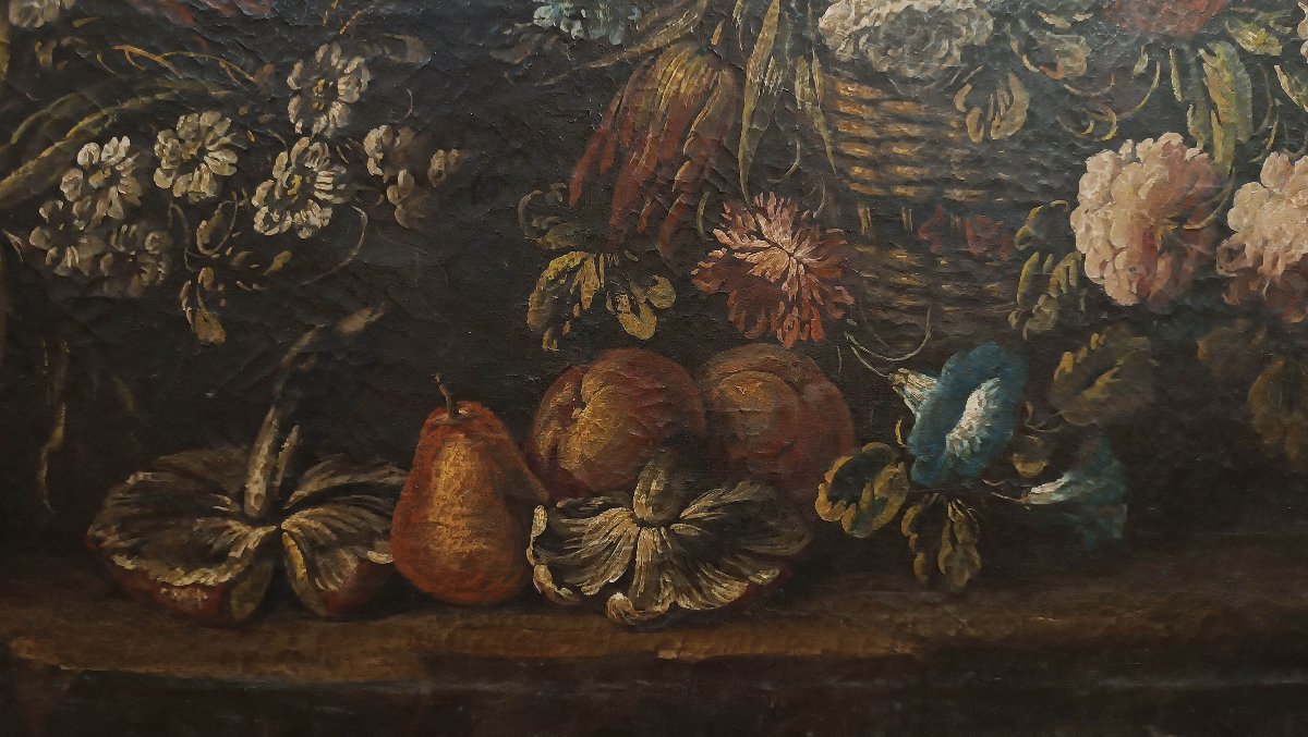 Late 17th Century Pair Of Paintings With Flowers And Fruit-photo-4