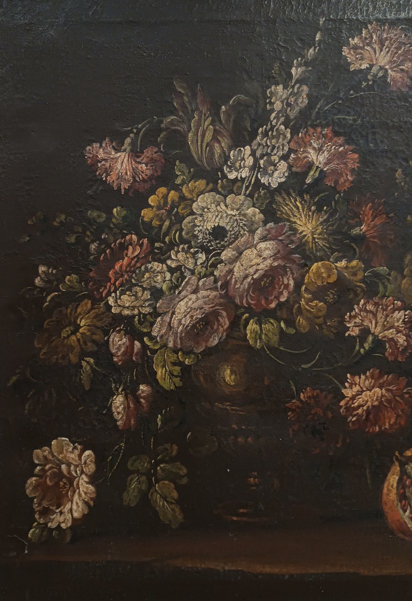 Late 17th Century Pair Of Paintings With Flowers And Fruit-photo-3