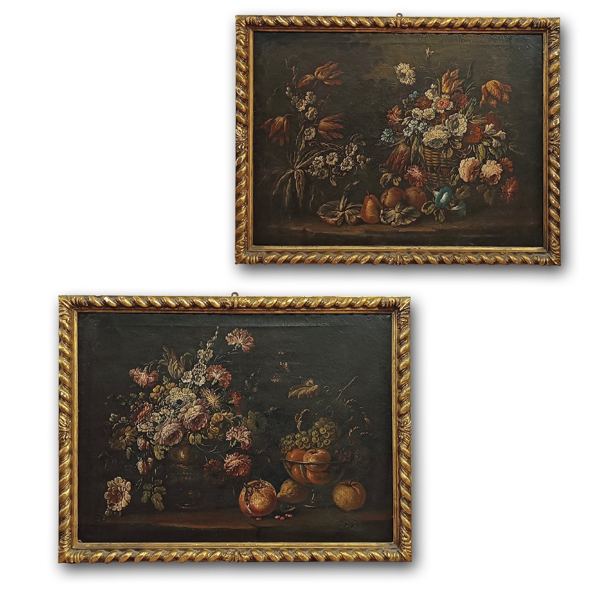 Late 17th Century Pair Of Paintings With Flowers And Fruit