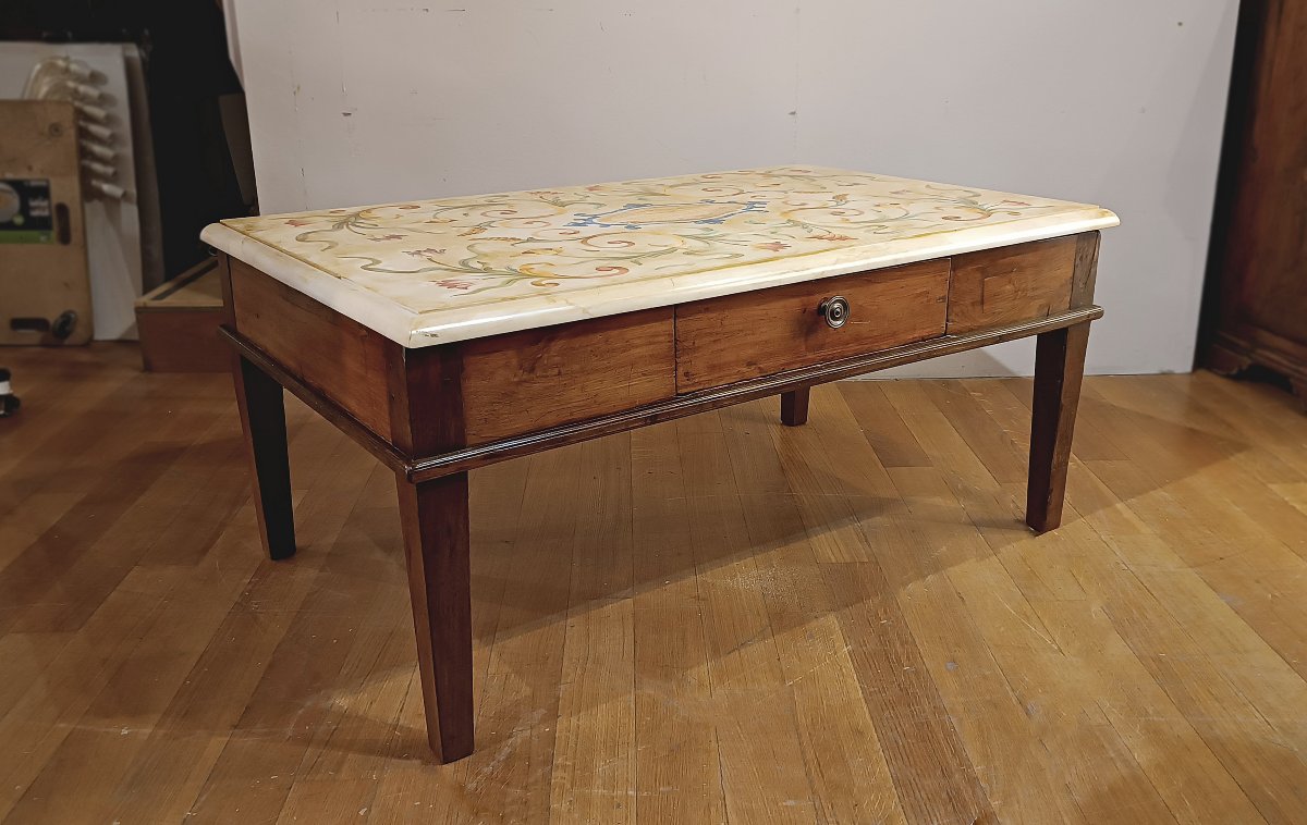 Late 18th Century Neoclassical Coffee Table With Scagliola Top-photo-3