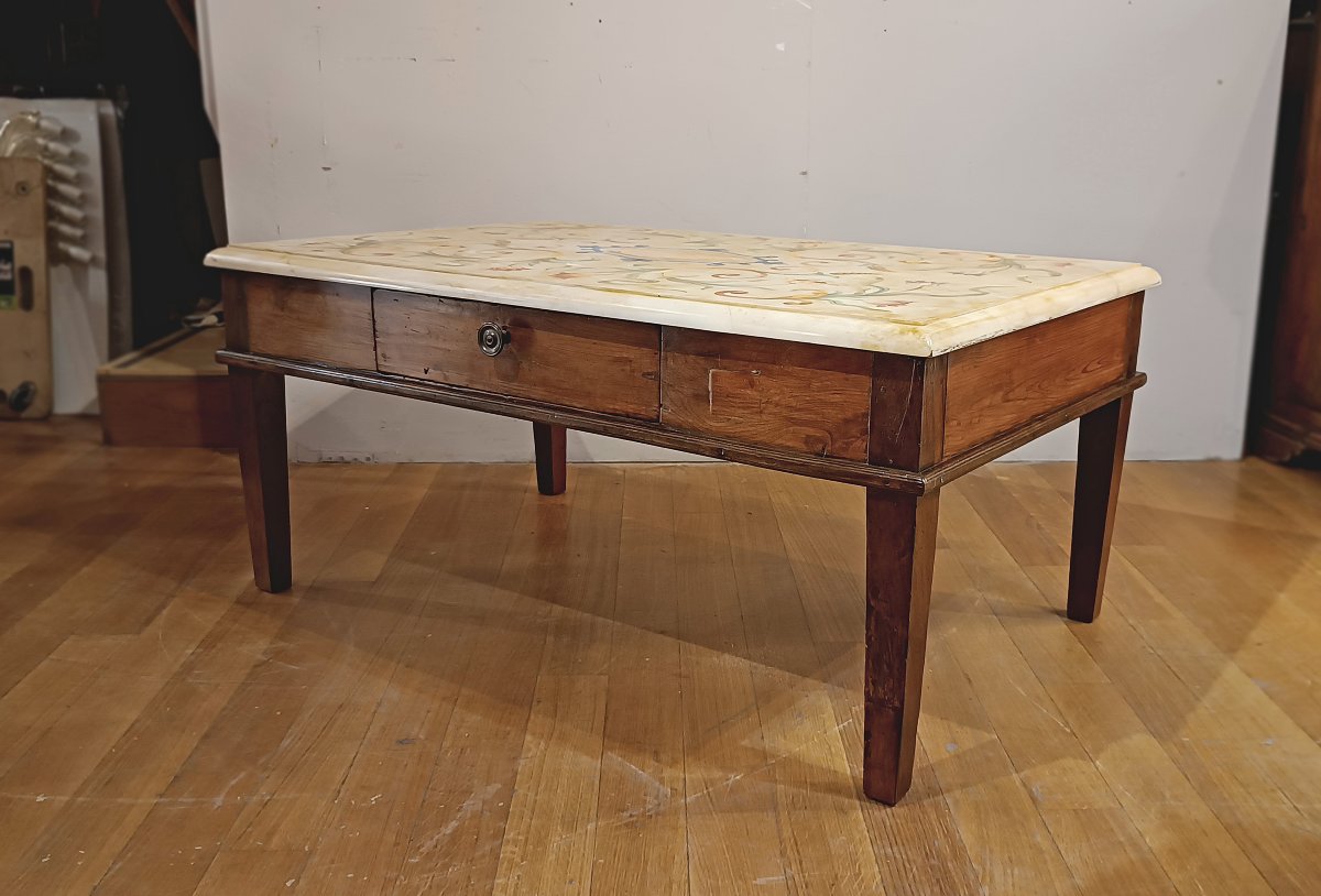 Late 18th Century Neoclassical Coffee Table With Scagliola Top-photo-4