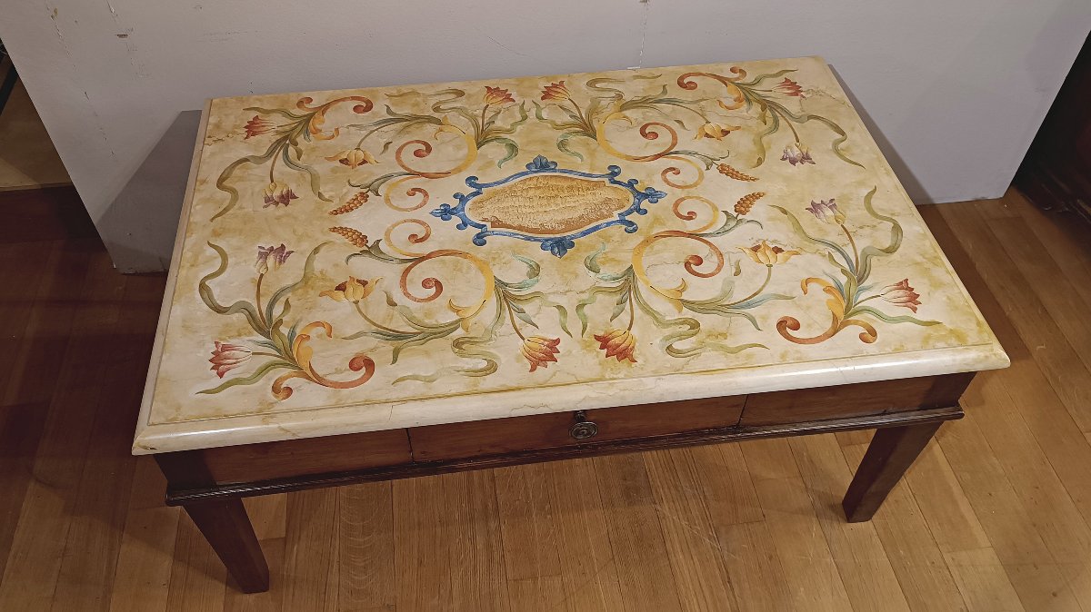 Late 18th Century Neoclassical Coffee Table With Scagliola Top-photo-1