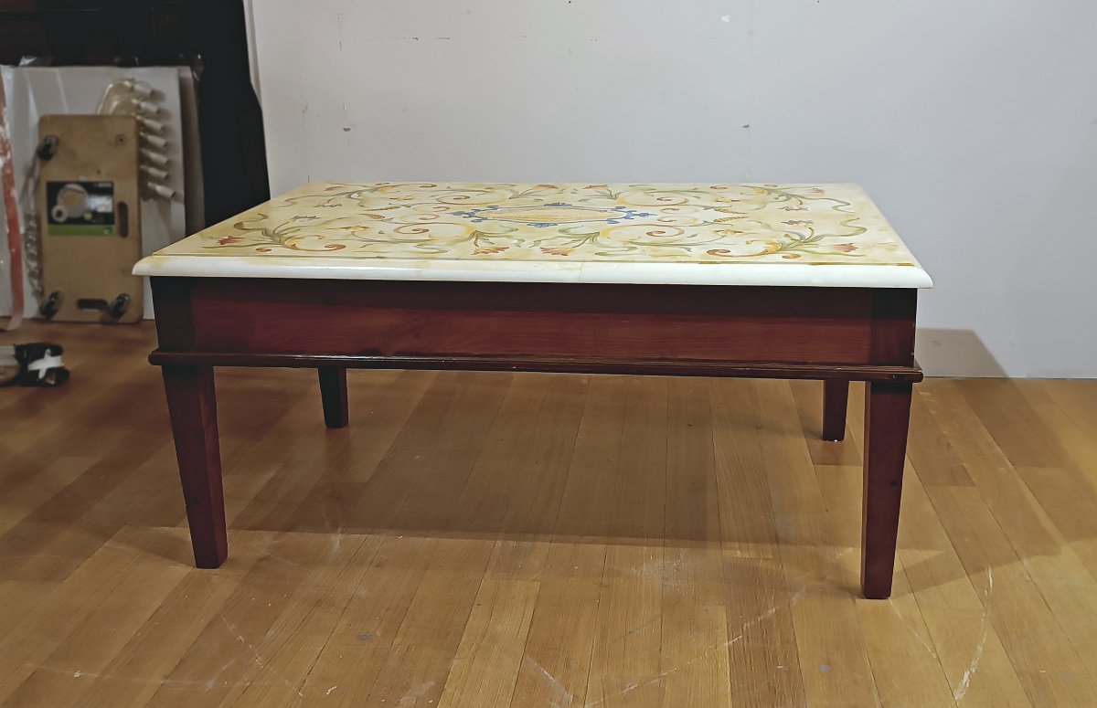 Late 18th Century Neoclassical Coffee Table With Scagliola Top-photo-2