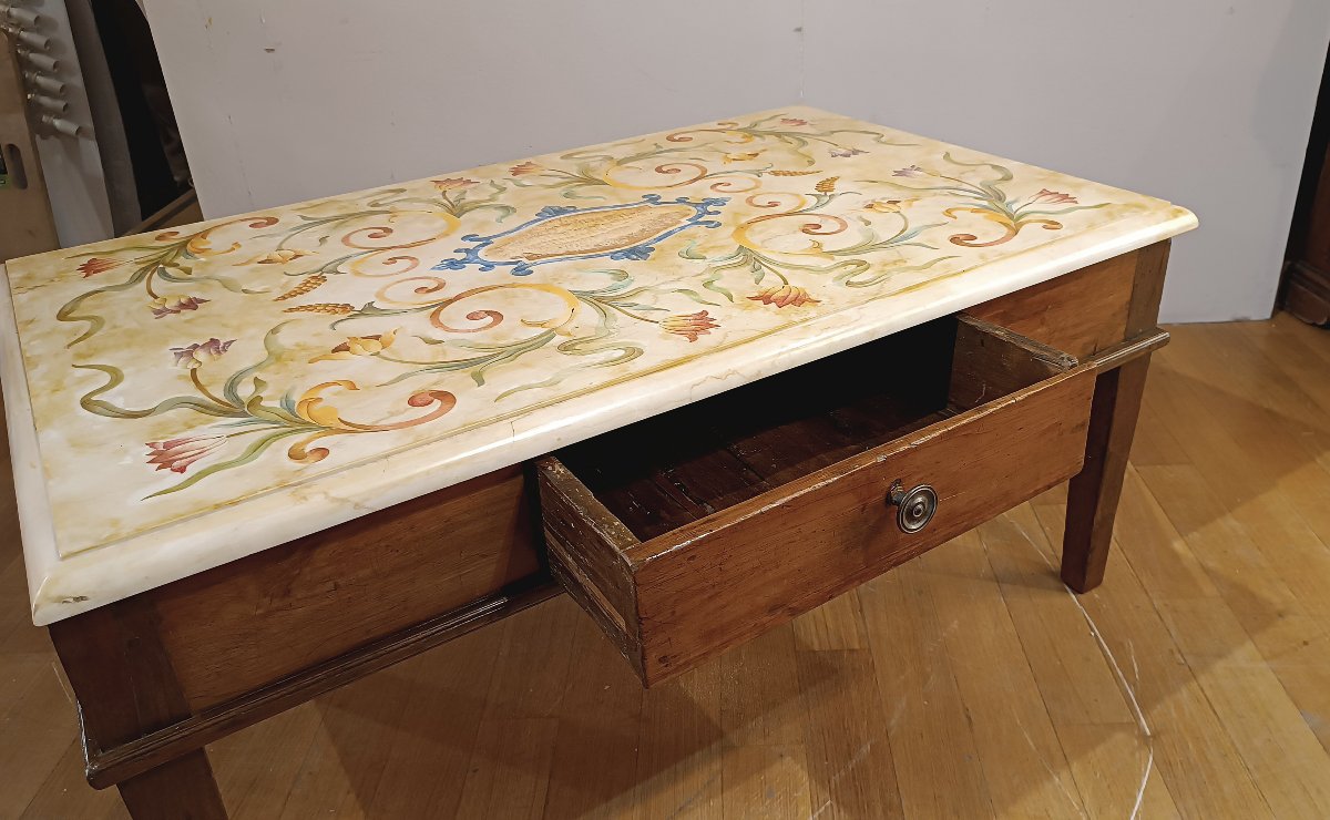 Late 18th Century Neoclassical Coffee Table With Scagliola Top-photo-3