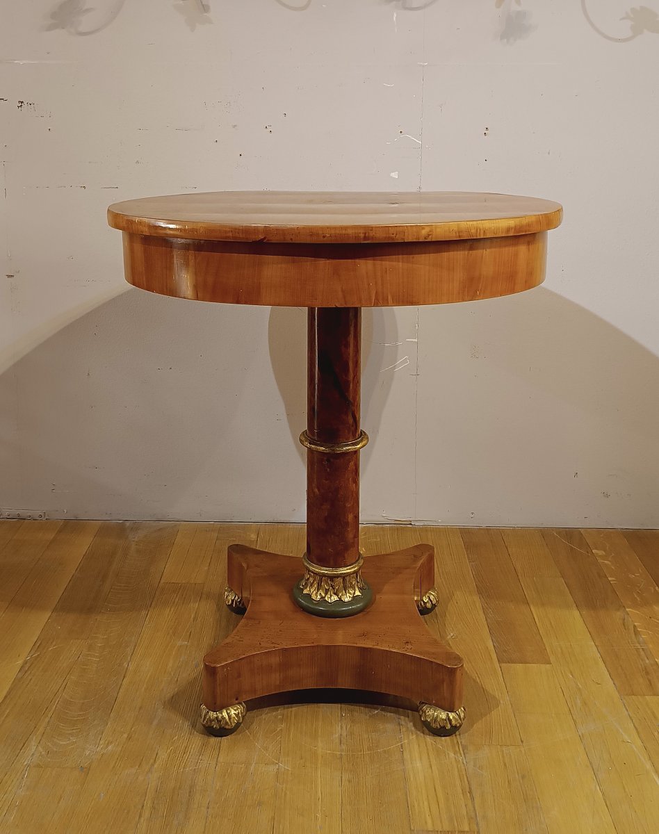 TABLE D'APPOINT EMPIRE EN PLACAGE DE MERISIER DEBUT DU 19ème SIECLE-photo-4
