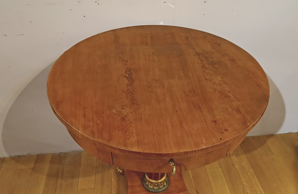 TABLE D'APPOINT EMPIRE EN PLACAGE DE MERISIER DEBUT DU 19ème SIECLE-photo-3