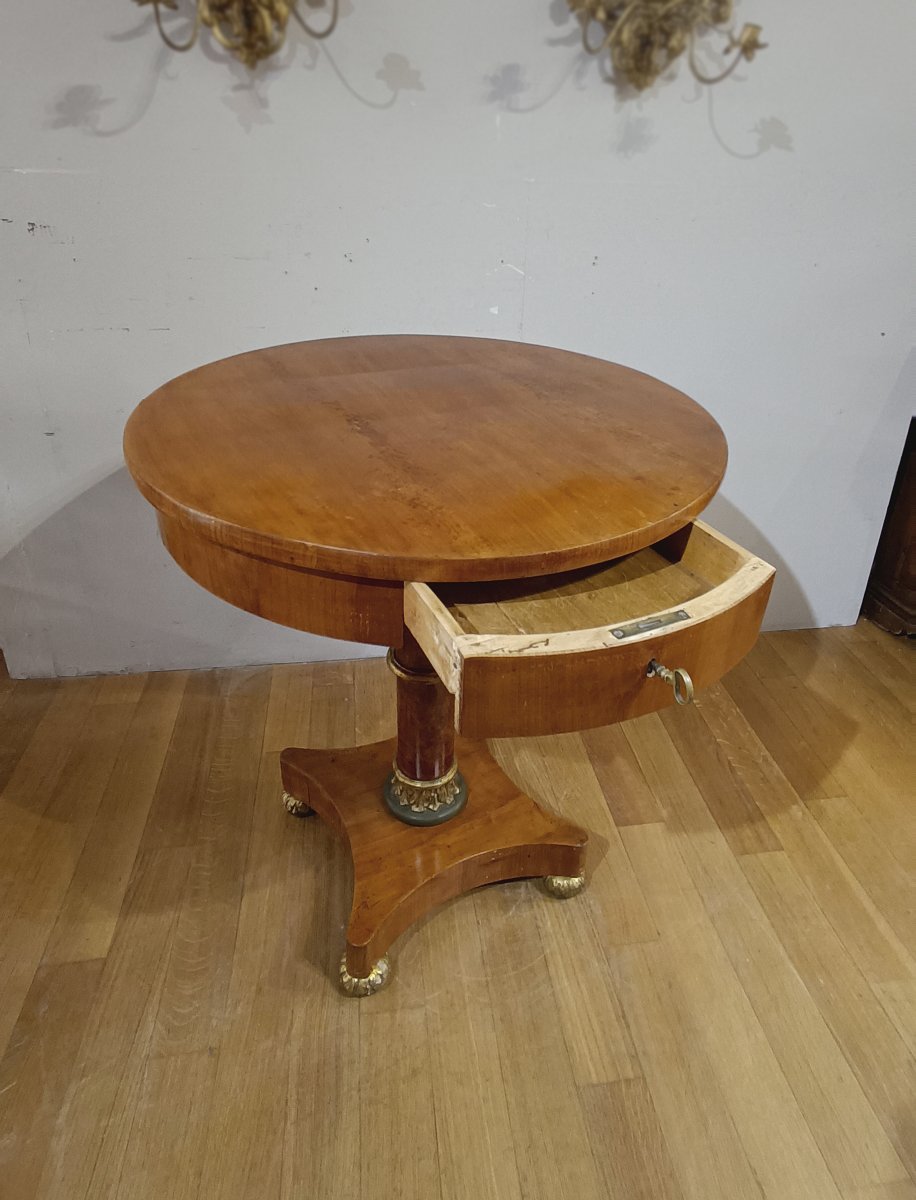 TABLE D'APPOINT EMPIRE EN PLACAGE DE MERISIER DEBUT DU 19ème SIECLE-photo-4