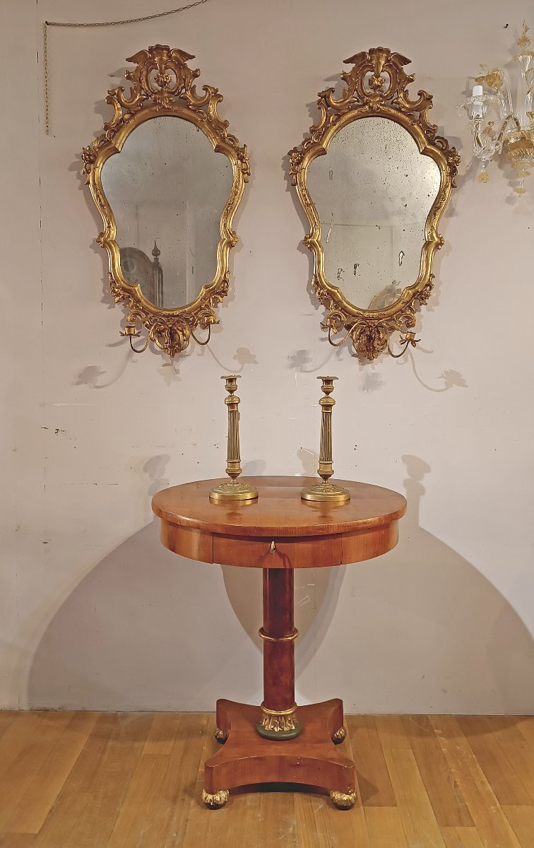 TABLE D'APPOINT EMPIRE EN PLACAGE DE MERISIER DEBUT DU 19ème SIECLE-photo-6