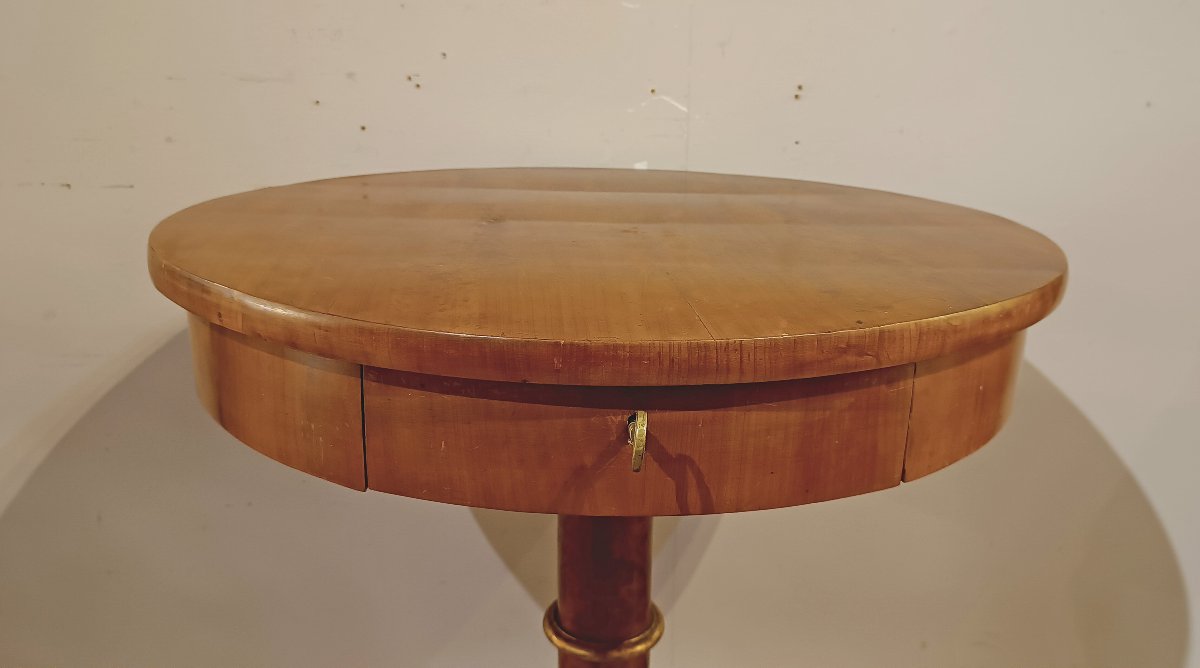 TABLE D'APPOINT EMPIRE EN PLACAGE DE MERISIER DEBUT DU 19ème SIECLE-photo-7