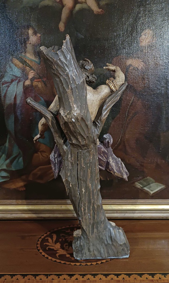 SCULPTURE EN BOIS PEINTE DE SAINT SÉBASTIEN MILIEU DU 18ème SIÈCLE-photo-1