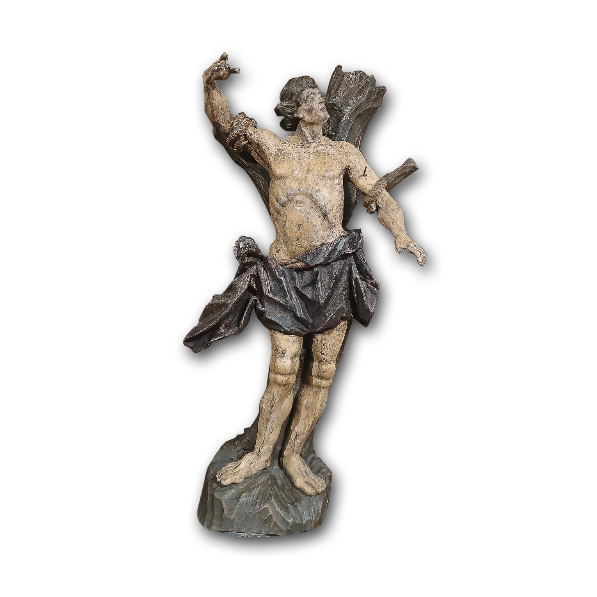 SCULPTURE EN BOIS PEINTE DE SAINT SÉBASTIEN MILIEU DU 18ème SIÈCLE