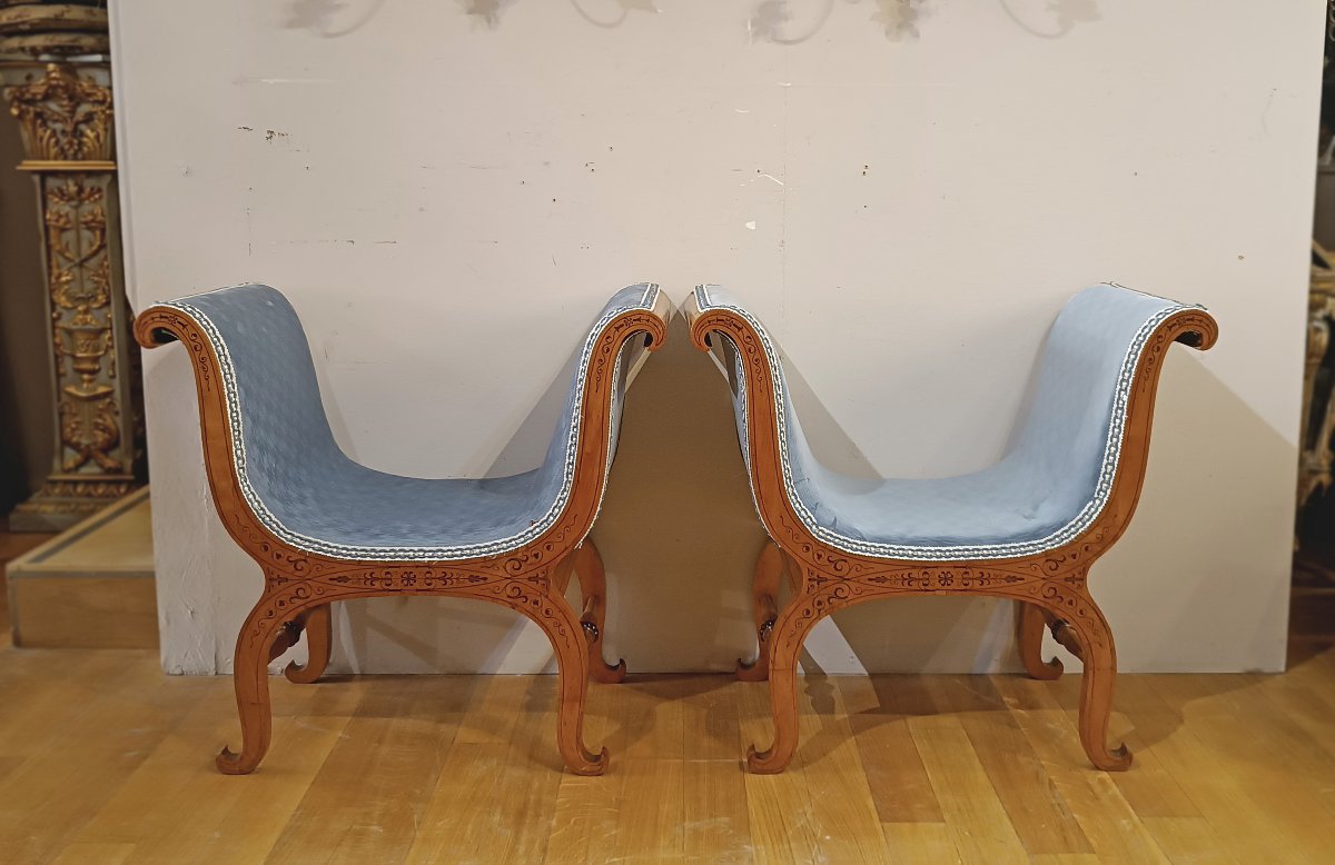 First Half Of The 19th Century Pair Of Charles X Stools-photo-2