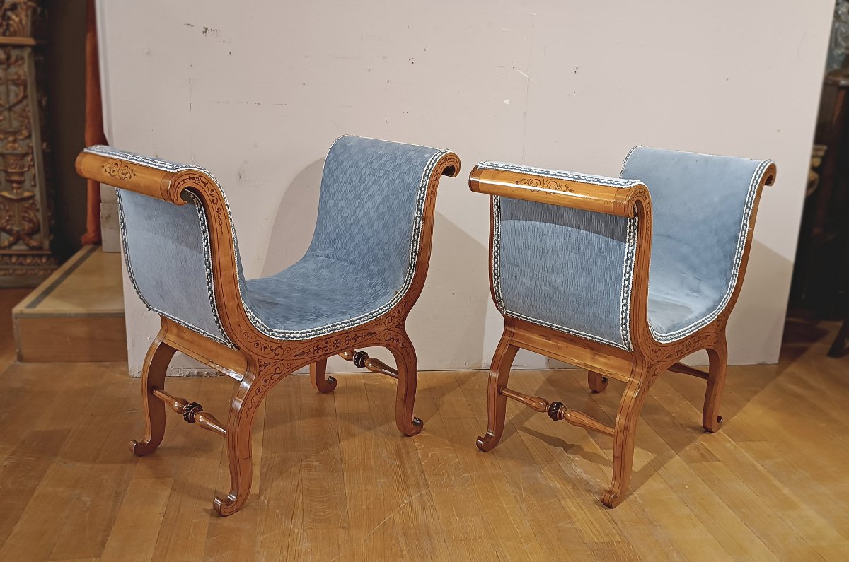 First Half Of The 19th Century Pair Of Charles X Stools-photo-3
