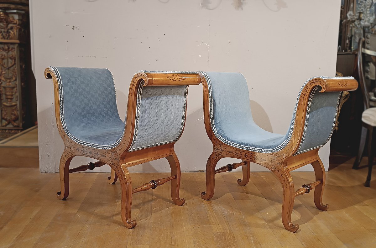First Half Of The 19th Century Pair Of Charles X Stools-photo-4