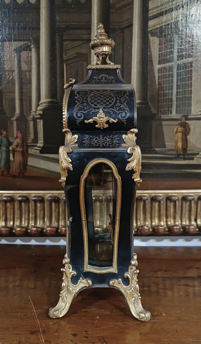 Mid-19th Century Louis XV Style Clock In Gilt Bronze And Inlays-photo-3
