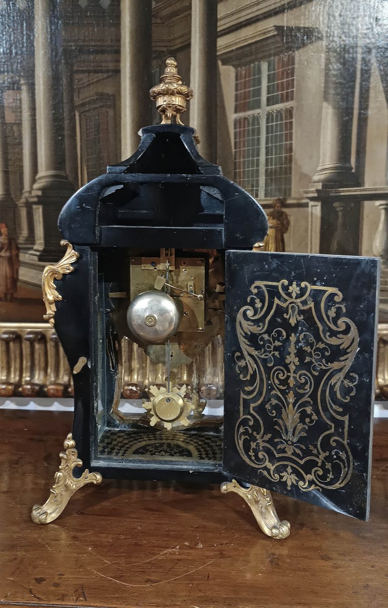 Mid-19th Century Louis XV Style Clock In Gilt Bronze And Inlays-photo-4
