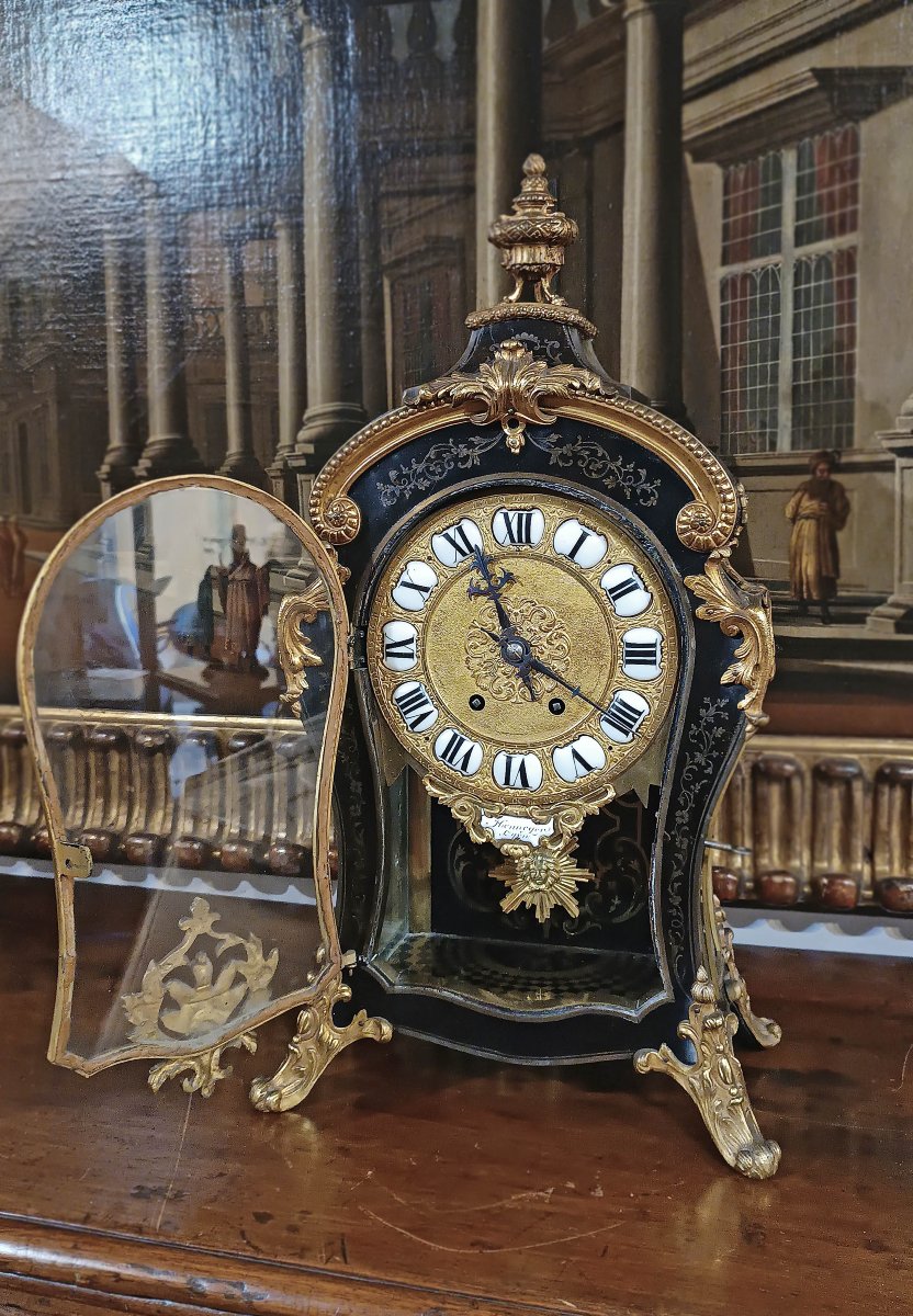 Mid-19th Century Louis XV Style Clock In Gilt Bronze And Inlays-photo-1