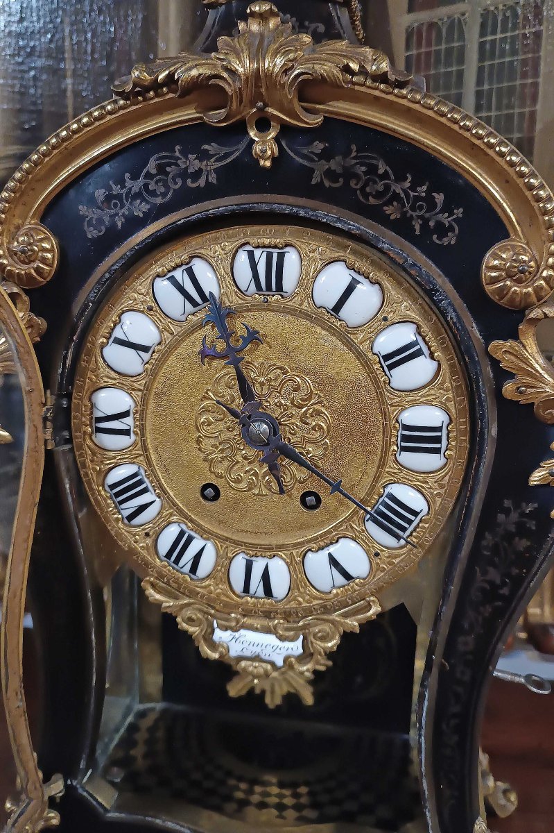 Mid-19th Century Louis XV Style Clock In Gilt Bronze And Inlays-photo-2