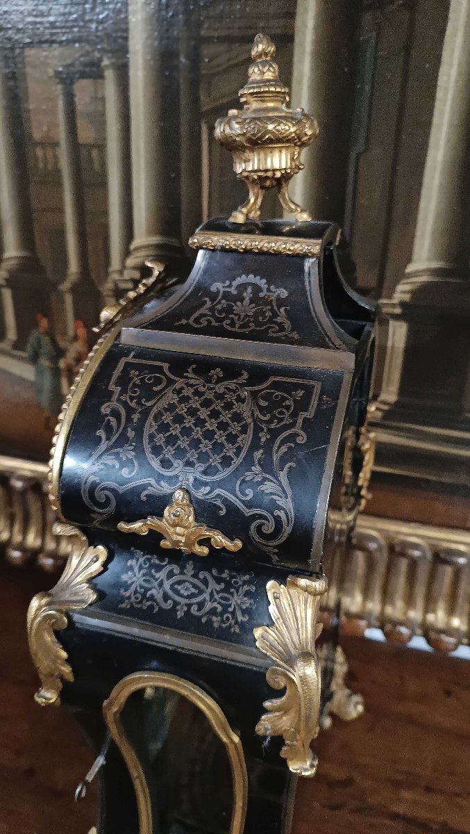 Mid-19th Century Louis XV Style Clock In Gilt Bronze And Inlays-photo-4