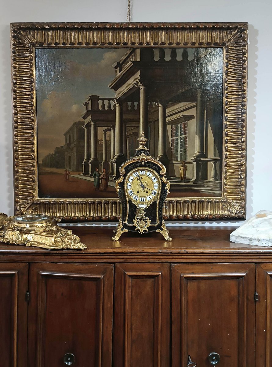 Mid-19th Century Louis XV Style Clock In Gilt Bronze And Inlays-photo-6