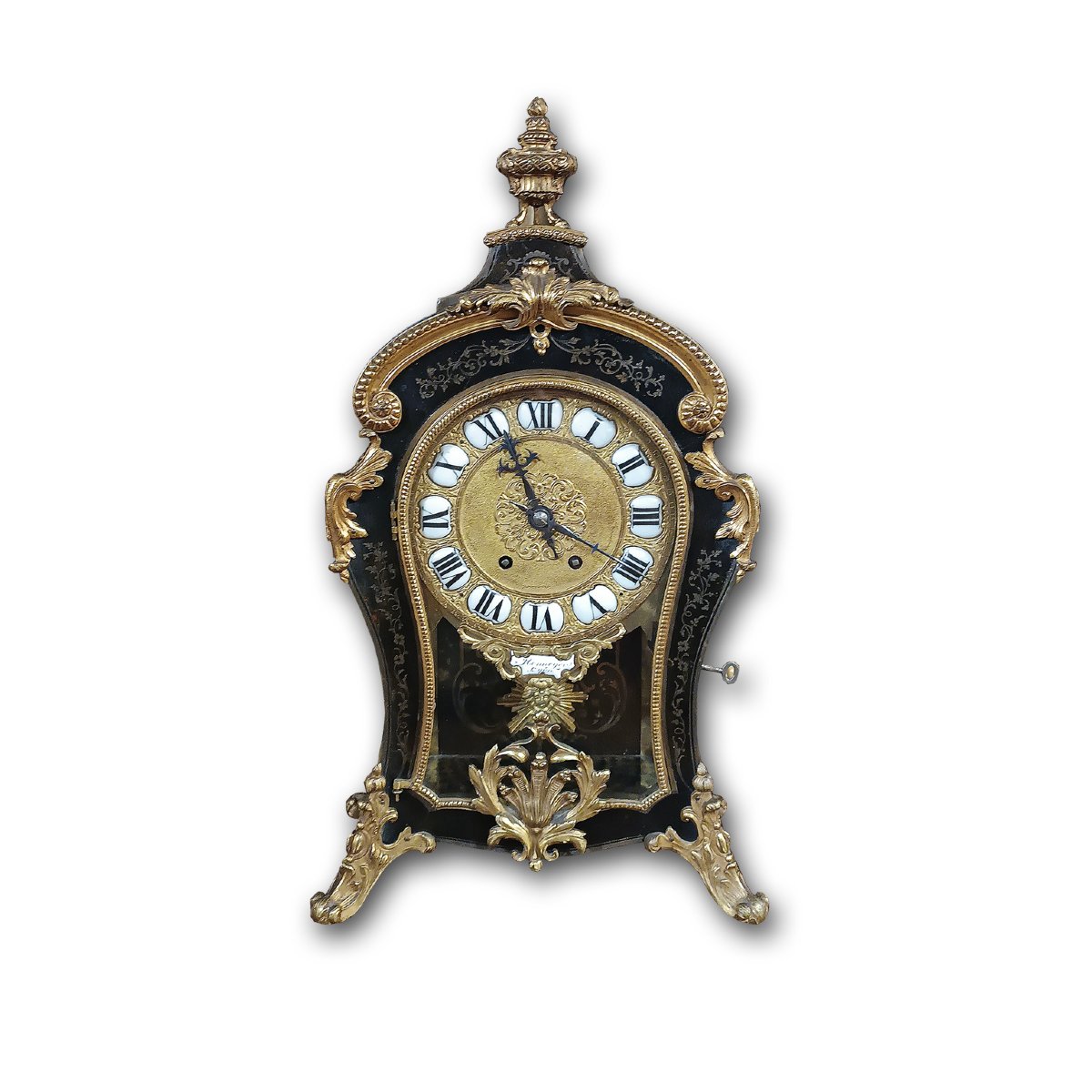 Mid-19th Century Louis XV Style Clock In Gilt Bronze And Inlays