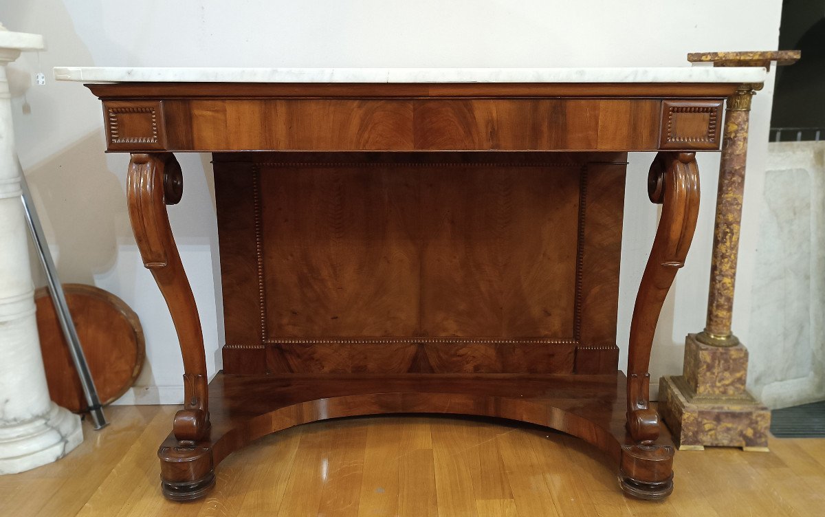 First Half Of The 19th Century Charles X Console Table In Walnut And Marble-photo-2
