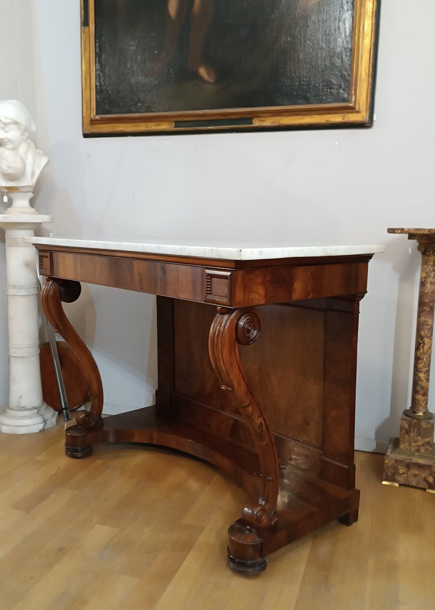 First Half Of The 19th Century Charles X Console Table In Walnut And Marble-photo-3