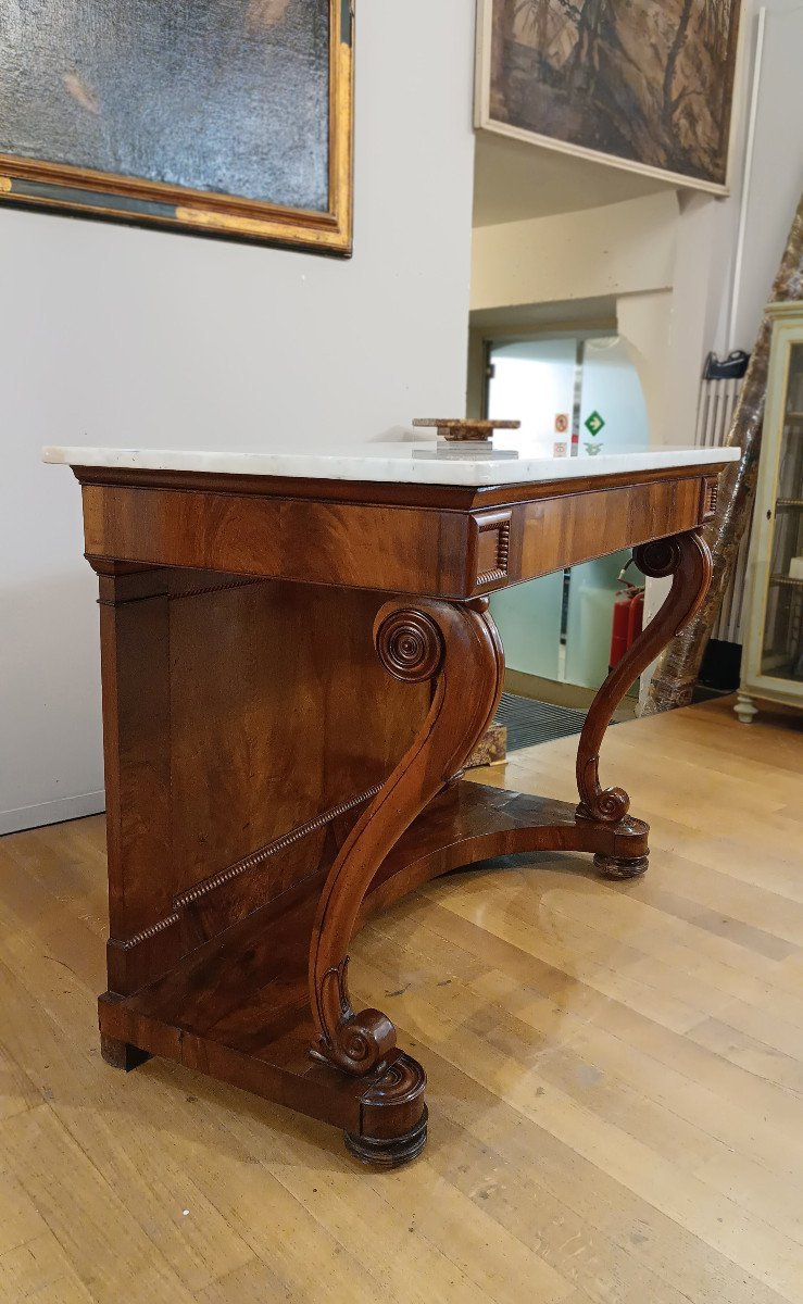 First Half Of The 19th Century Charles X Console Table In Walnut And Marble-photo-4