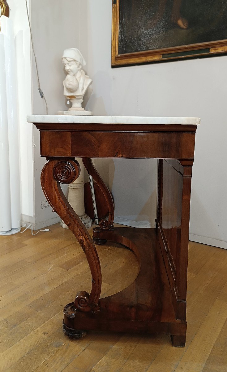 First Half Of The 19th Century Charles X Console Table In Walnut And Marble-photo-1