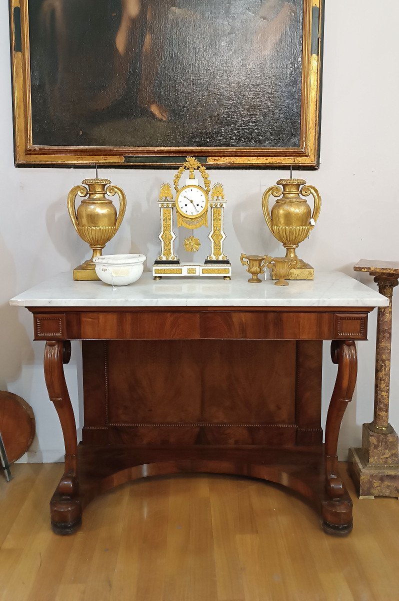 First Half Of The 19th Century Charles X Console Table In Walnut And Marble-photo-6