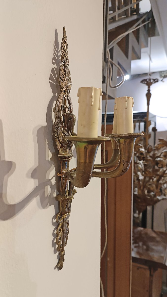 PAIRE D'APPLIQUE EN BRONZE DORÉ MILIEU DU 19ème SIÈCLE-photo-2