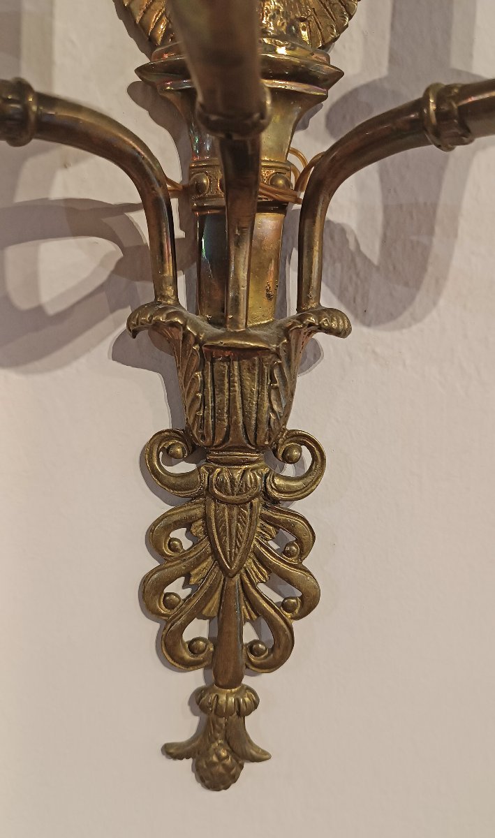 PAIRE D'APPLIQUE EN BRONZE DORÉ MILIEU DU 19ème SIÈCLE-photo-4