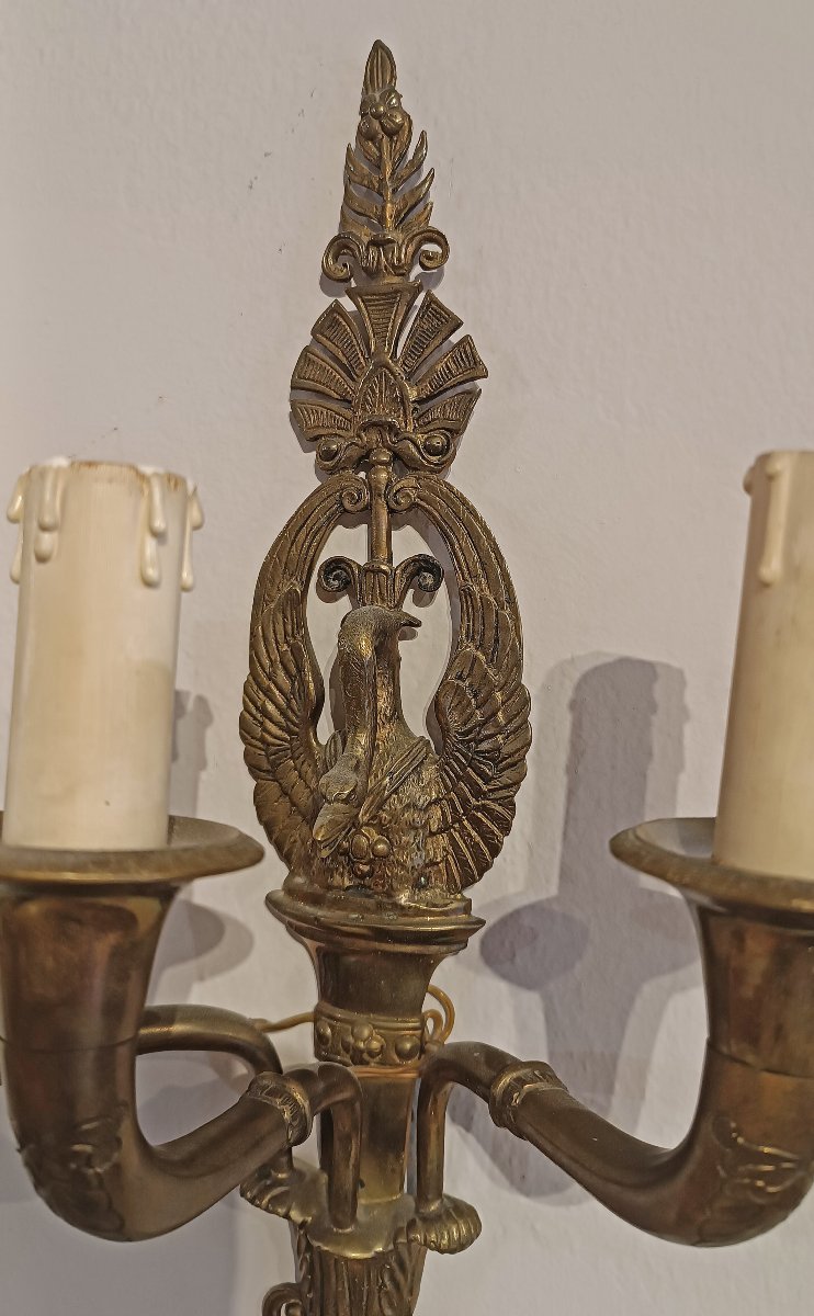 PAIRE D'APPLIQUE EN BRONZE DORÉ MILIEU DU 19ème SIÈCLE-photo-2