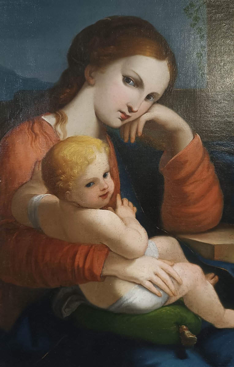 TABLEAU AVEC LA VIERGE ET L'ENFANT FIN DU 18ème SIÈCLE-photo-3