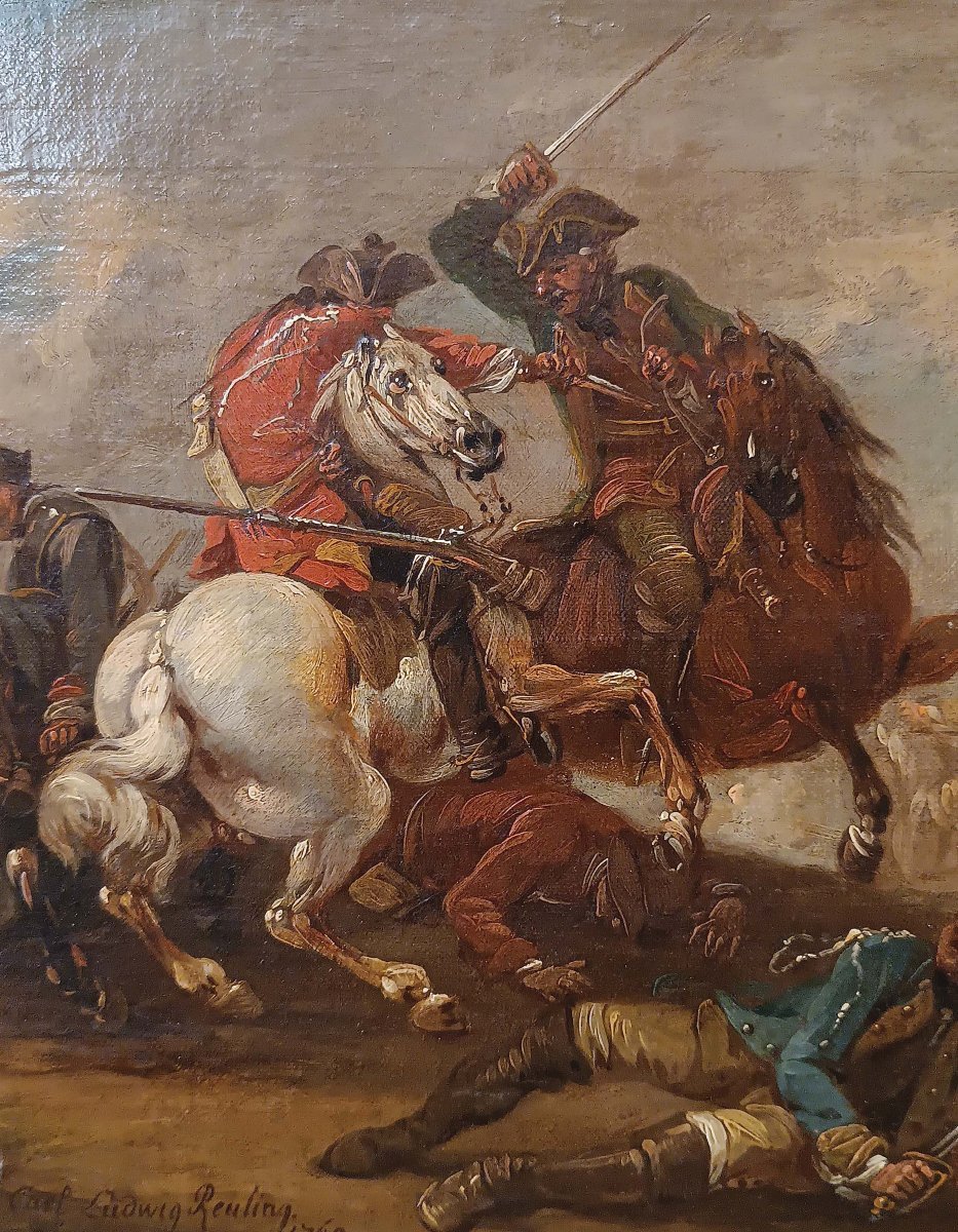 TABLEAU D'UNE SCÈNE DE BATAILLE FIN DU 18ème SIÈCLE-photo-3