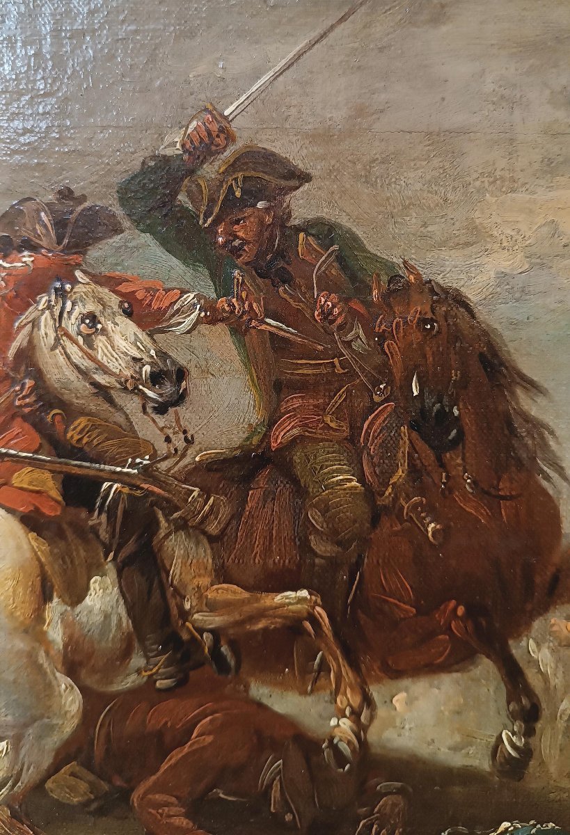 TABLEAU D'UNE SCÈNE DE BATAILLE FIN DU 18ème SIÈCLE-photo-4