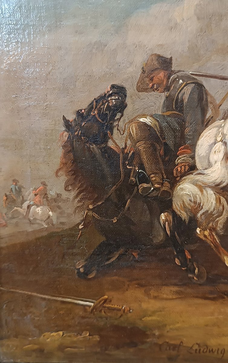 TABLEAU D'UNE SCÈNE DE BATAILLE FIN DU 18ème SIÈCLE-photo-2