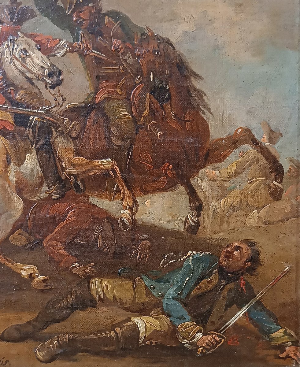 TABLEAU D'UNE SCÈNE DE BATAILLE FIN DU 18ème SIÈCLE-photo-3