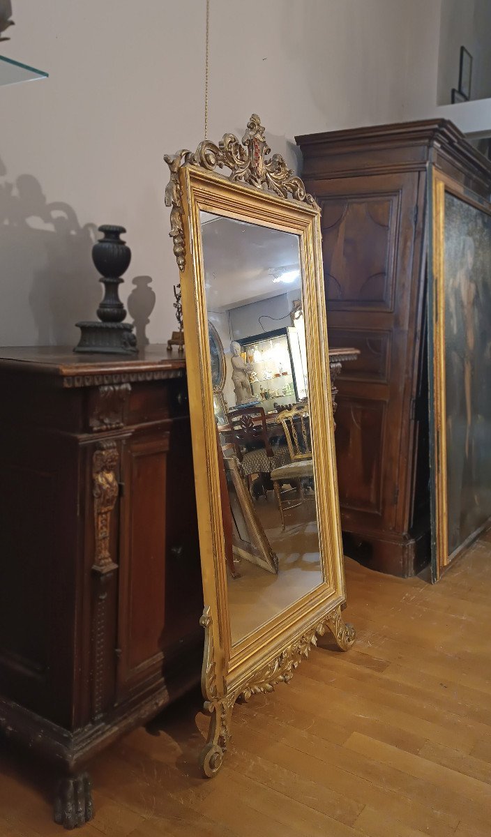MIROIR DORÉ AVEC BLASON NOBLE DU DÉBUT DU 19ème SIÈCLE-photo-2