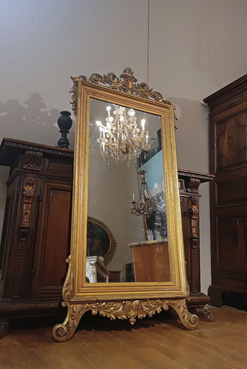 MIROIR DORÉ AVEC BLASON NOBLE DU DÉBUT DU 19ème SIÈCLE-photo-4