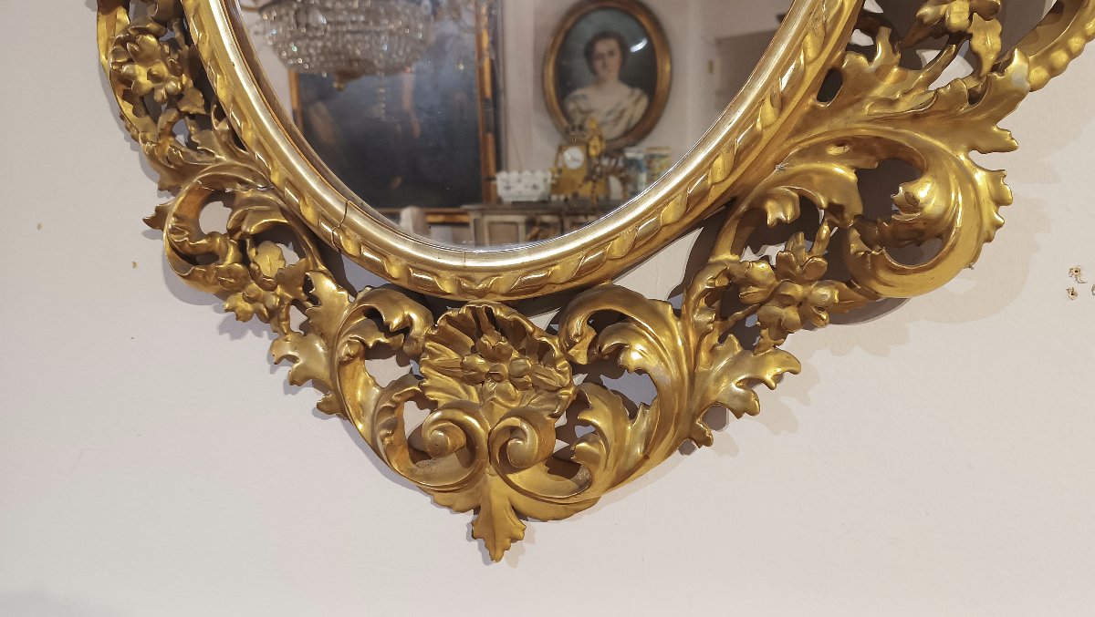MIROIR OVALE DORÉ SECONDE MOITIÉ DU 19ème SIÈCLE-photo-3