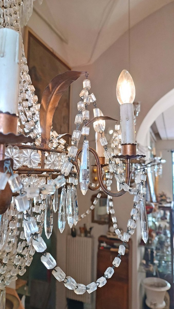 Early 19th Century Basket Chandelier In Crystals And Gilded Iron -photo-2